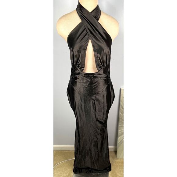 Retrofete Charity Halter Neck Bodycon Black Maxi Gown Size Large - Picture 7 of 15